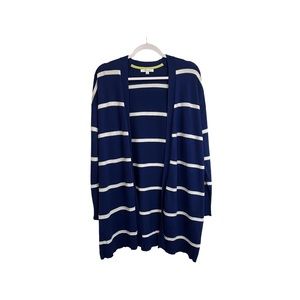 89th & Madison Blue White Striped Long Sleeve Open Front Cardigan Womens Size M